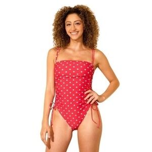 Wild Fable One Piece Swimsuit Red with Cream Polka Dots High Leg Cheeky Large